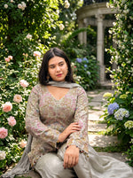 Load image into Gallery viewer, Pearl Bloom Embroidered Palazzo Silk Suit
