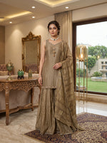 Load image into Gallery viewer, Olive Gold Designer Sharara Suit Set
