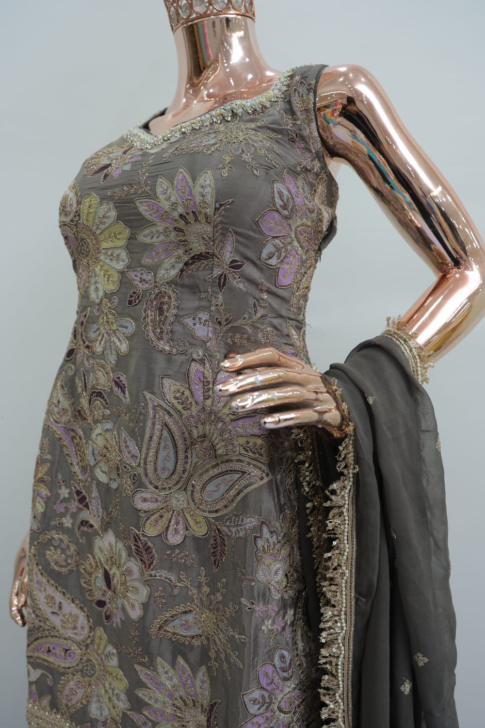 Elegant sharara outfit in classy grey colour