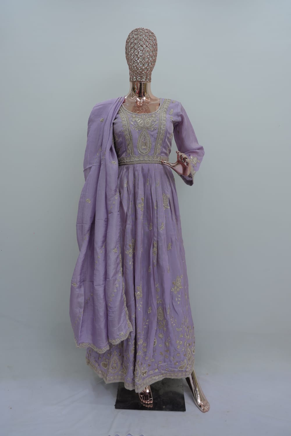 Lavender long dress with Qasida Kari handwork