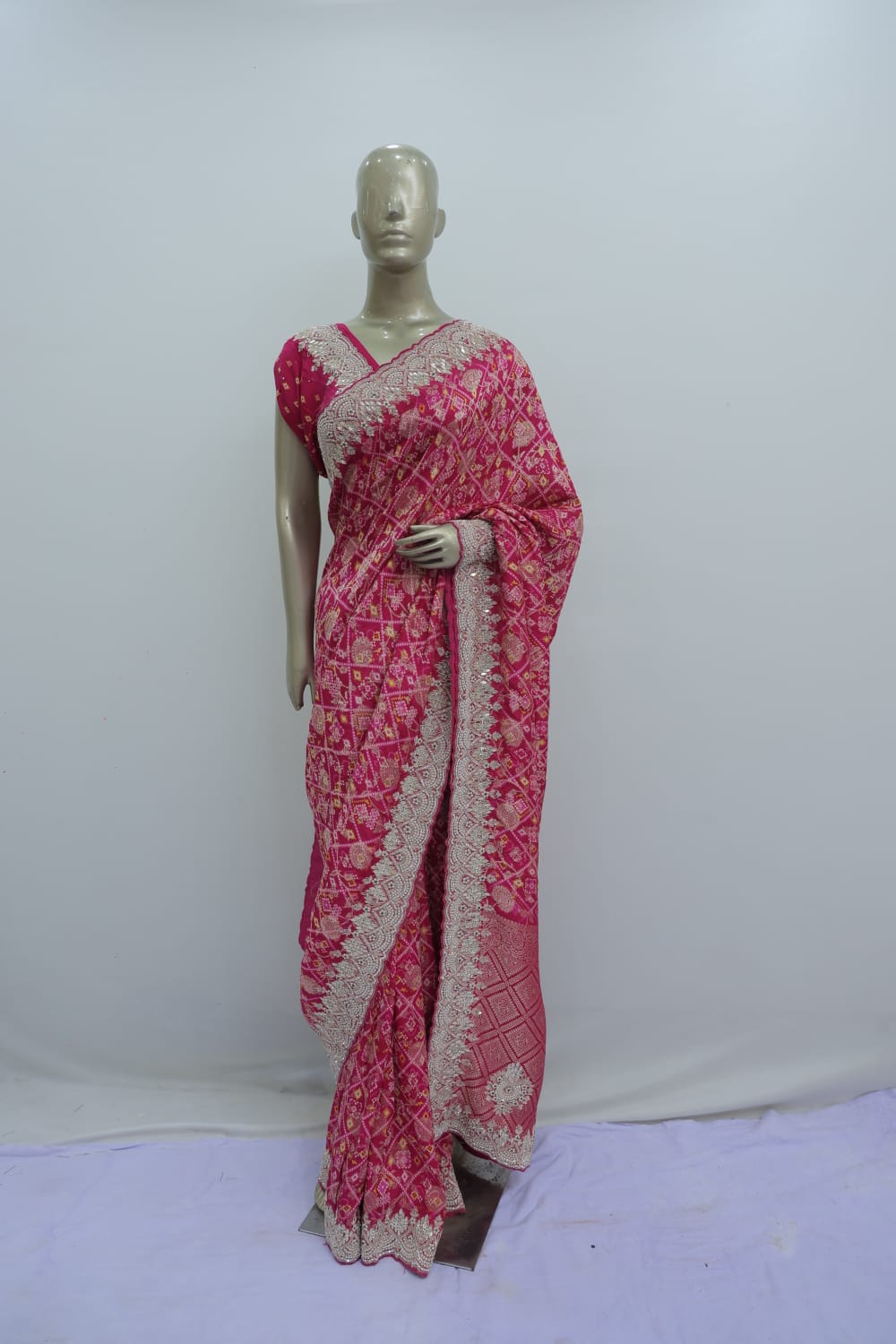 Magenta Ghatchola saree with gota patti work