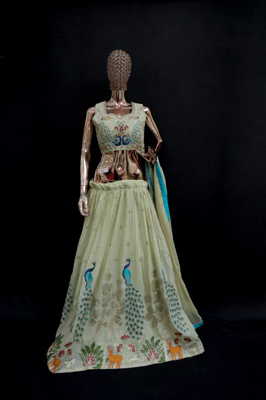 Cream skirt top outfit with jari embroidery