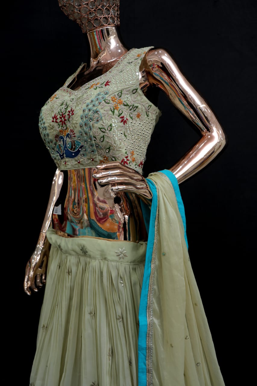 Elegant cream skirt top with multicolour work