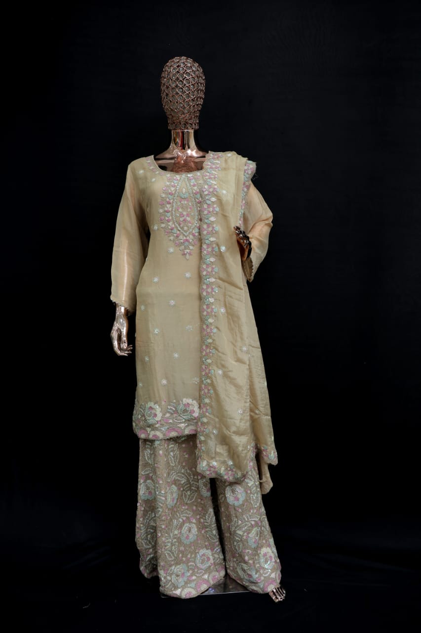 Light beige sharara kurta with sequin work
