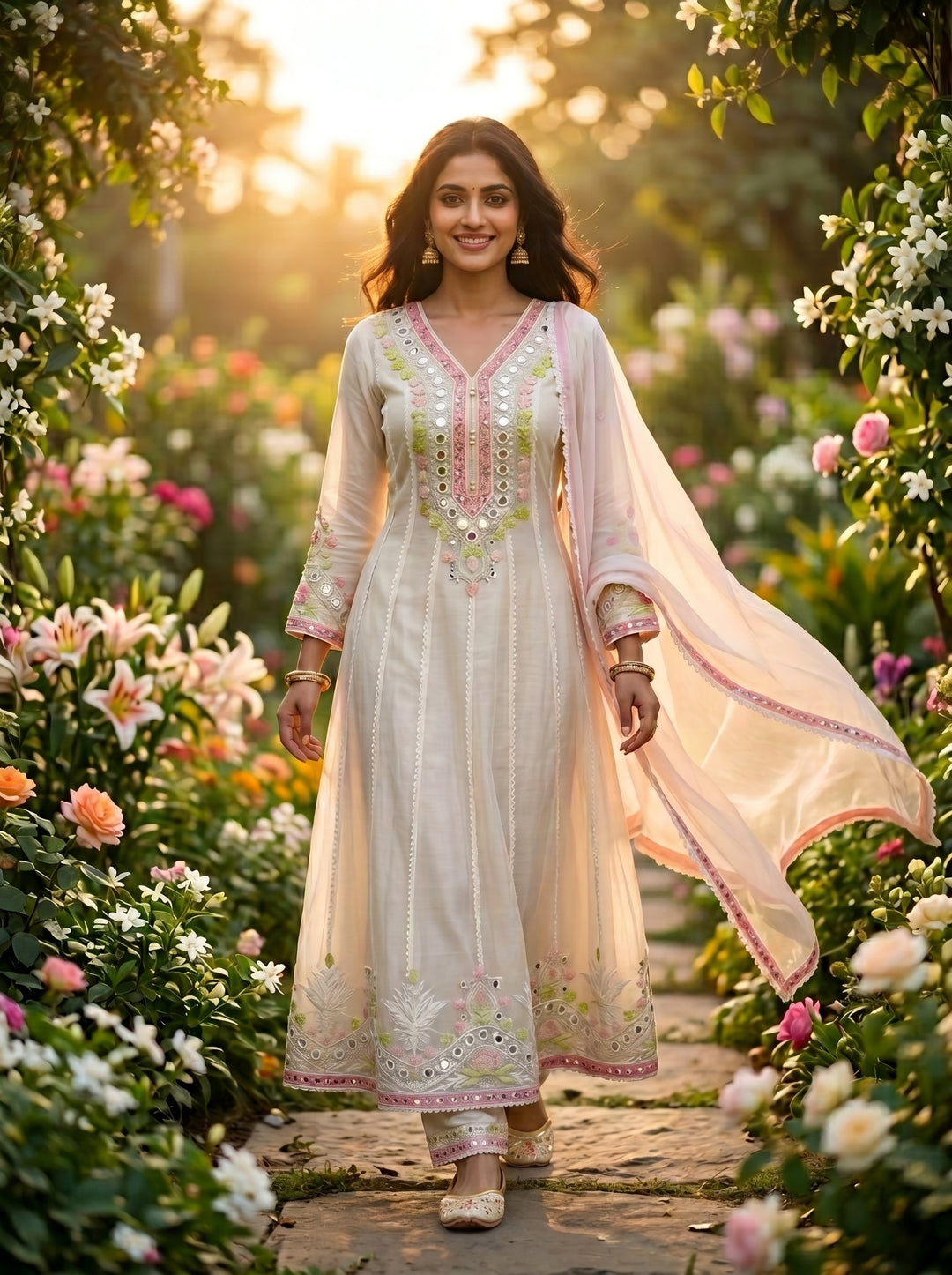 Ivory Pink Anarkali Suit