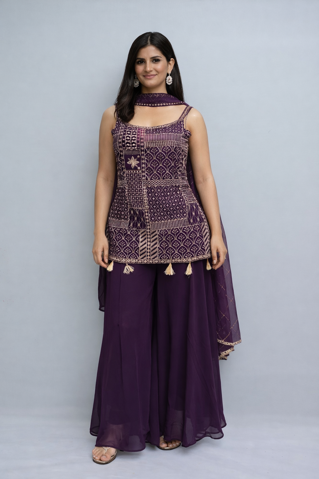 Wine colour plazo suit 