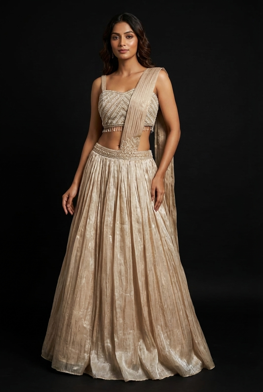 Crop top style dress in shining crepe fabric