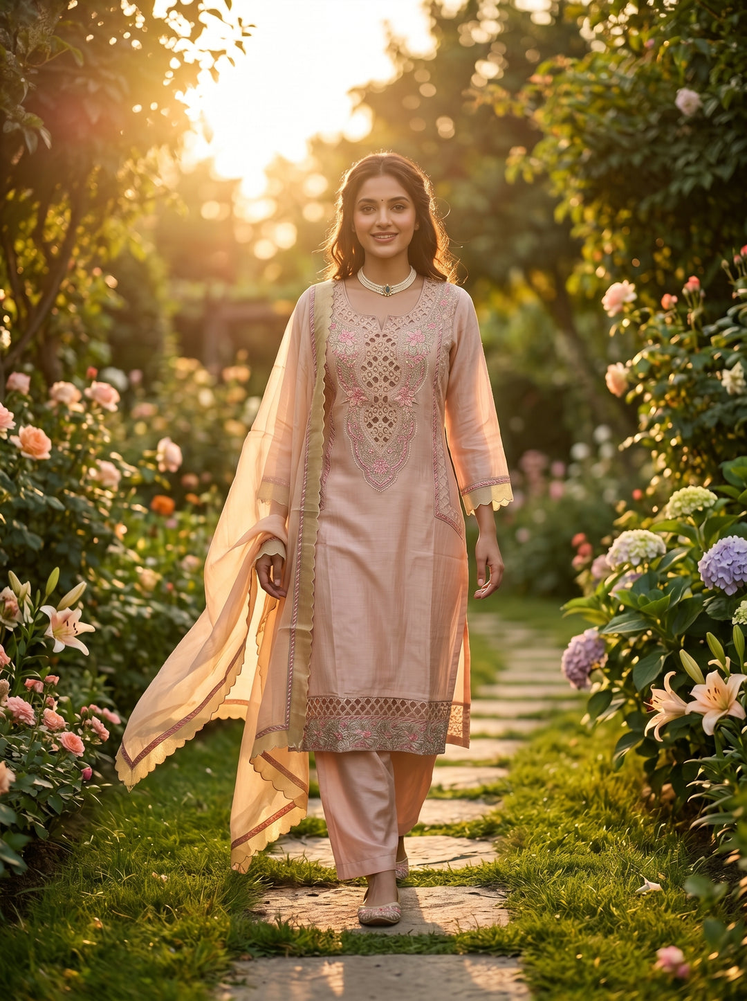 Blush Pink Embroidered Suit Set