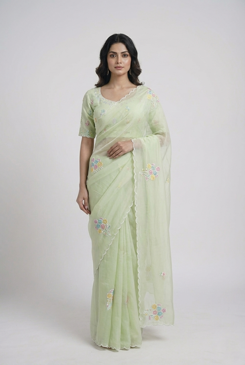 Pure crepe silk saree in light lemon colour