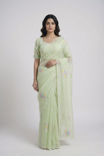 Load image into Gallery viewer, Pure crepe silk saree in light lemon colour
