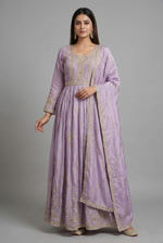 Load image into Gallery viewer, Long dress with chunni in Mysore silk fabric
