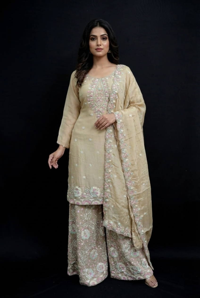 Sharara kurta suit in cannon crepe fabric
