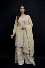 Load image into Gallery viewer, Sharara kurta suit in cannon crepe fabric
