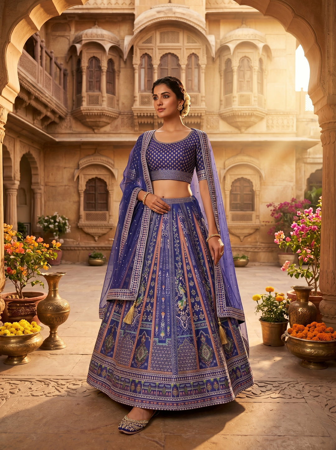 Royal Blue Lehenga Set with Net Dupatta