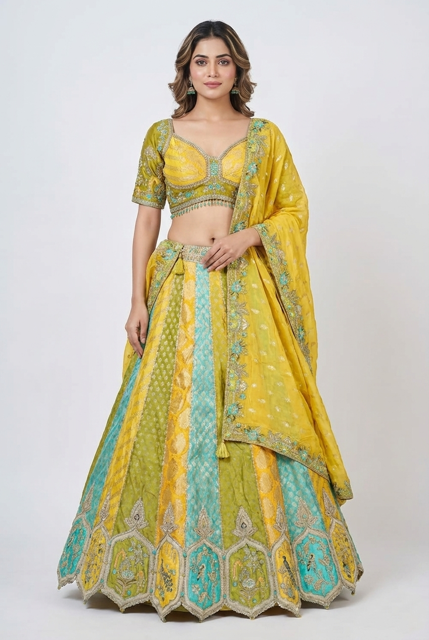 Crop top style dress in brocket silk fabric