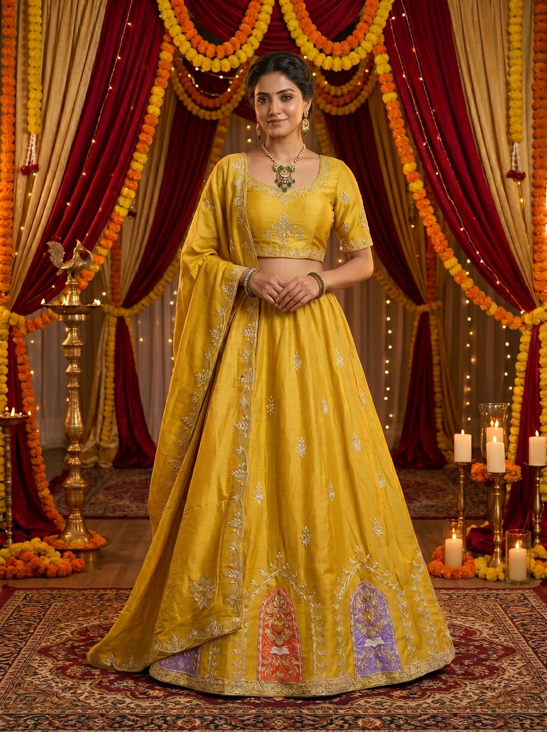 Mustard Yellow Embroidered Lehenga Set